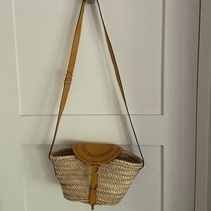 Chloe Marcie Small Shoulder Bucket Bag - Raffia with yellow leather
